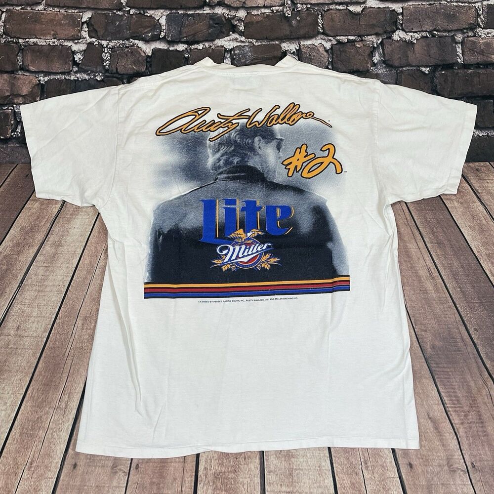 Vintage 90s Rusty Wallace Forever Champion Miller Lite Racing T-Shirt Size XL - Picture 10 of 13